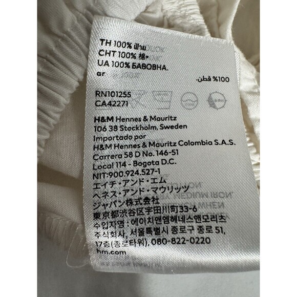 H&M Divided Crop Top Tie Front Puff Sleeve White Medium V-neck 100% Cotton - Picture 9 of 9